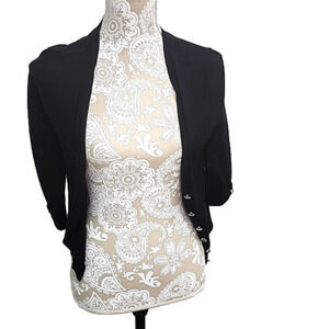 New York & Company Black silk blend cardigan 3/4 sleeve w/glass buttons, size XS